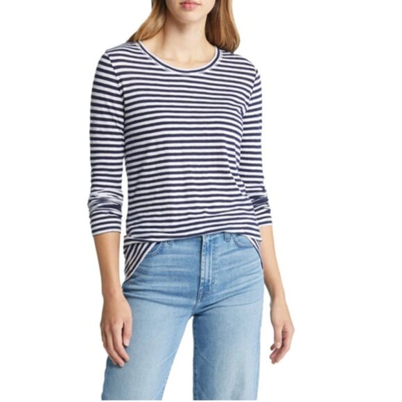 Caslon Tops - NEW Caslon Long Sleeve Crew Neck Back Seam Brooke Navy Striped Tee Top Shirt M